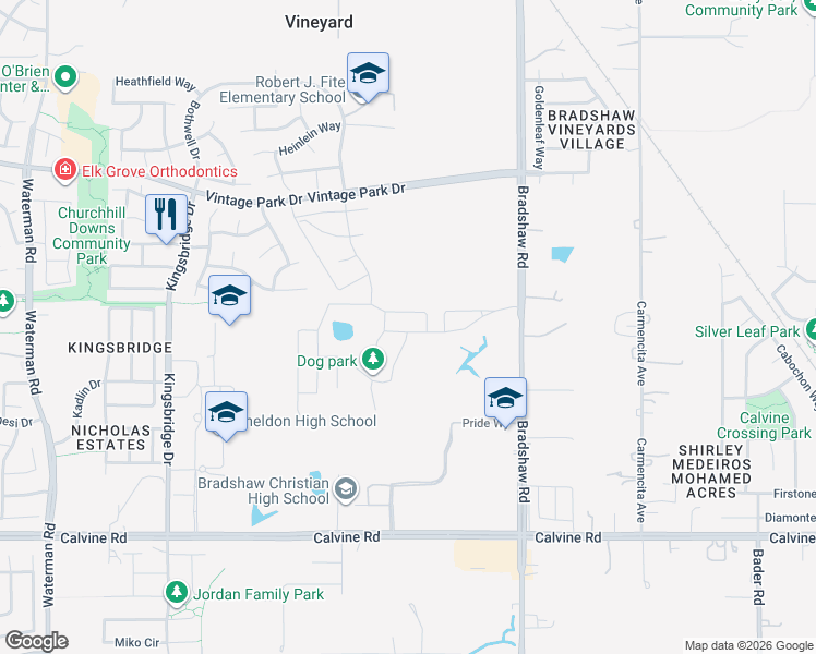 map of restaurants, bars, coffee shops, grocery stores, and more near 14 Loyal Drive in Sacramento