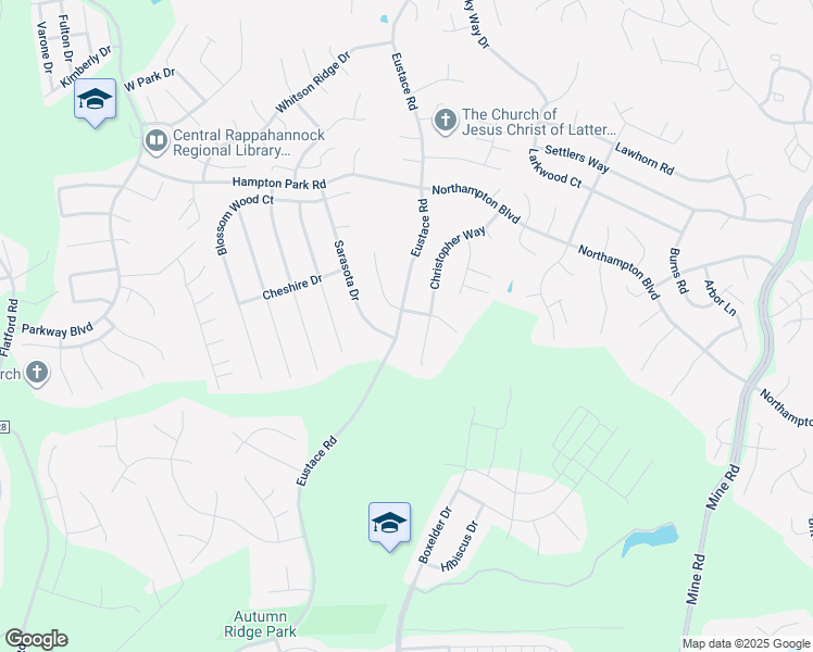map of restaurants, bars, coffee shops, grocery stores, and more near 359 Eustace Road in Stafford