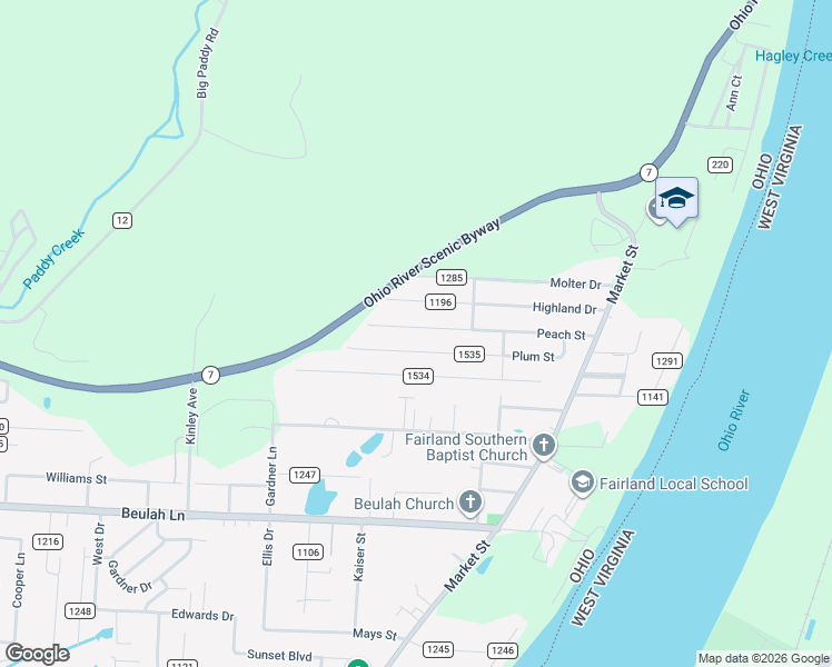 map of restaurants, bars, coffee shops, grocery stores, and more near 335 Township Road 1535 in Proctorville