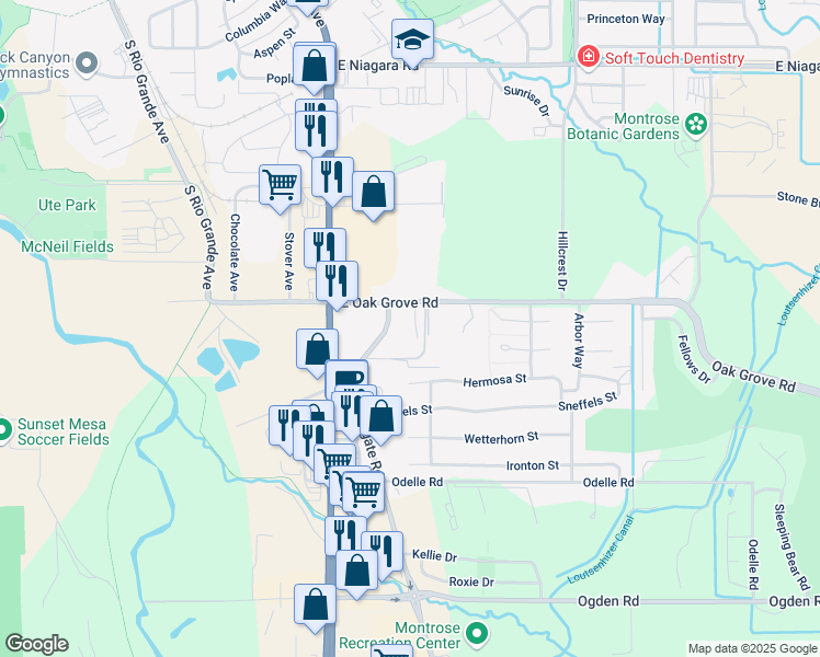 map of restaurants, bars, coffee shops, grocery stores, and more near 1598 Arland Rd in Montrose