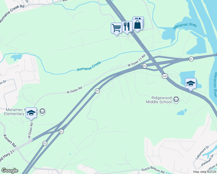 map of restaurants, bars, coffee shops, grocery stores, and more near 1018 Top Drive in Arnold