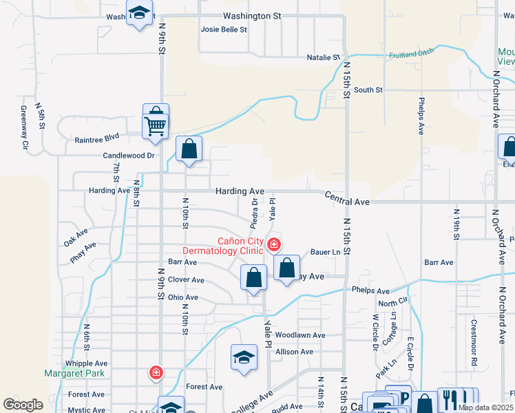 map of restaurants, bars, coffee shops, grocery stores, and more near 720 Piedra Drive in Cañon City