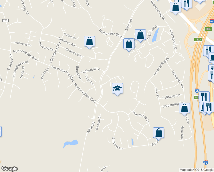 map of restaurants, bars, coffee shops, grocery stores, and more near 4 Oakbrook Court in Stafford