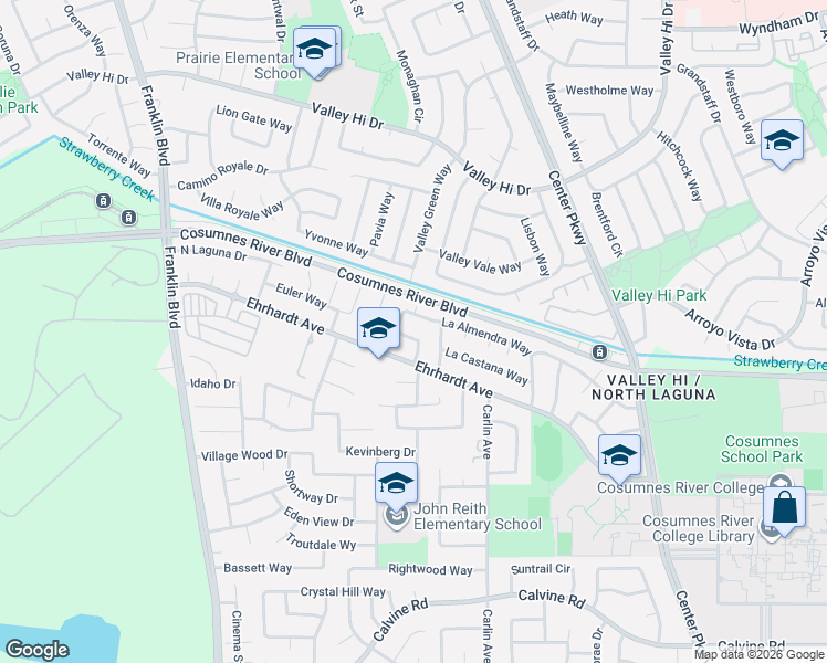 map of restaurants, bars, coffee shops, grocery stores, and more near 8127 La Almendra Way in Sacramento