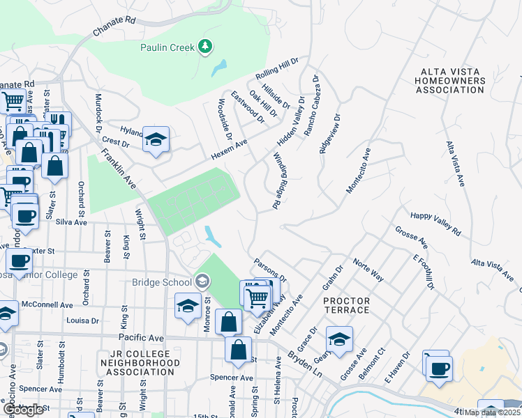 map of restaurants, bars, coffee shops, grocery stores, and more near 2010 Hidden Valley Drive in Santa Rosa