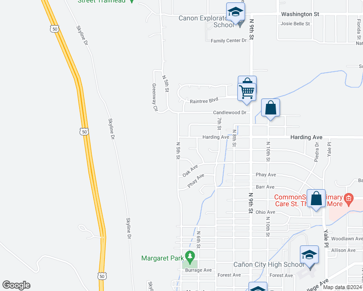 map of restaurants, bars, coffee shops, grocery stores, and more near 2112 North 5th Street in Cañon City