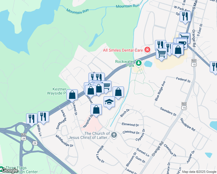 map of restaurants, bars, coffee shops, grocery stores, and more near 492 Lafayette Drive in Culpeper