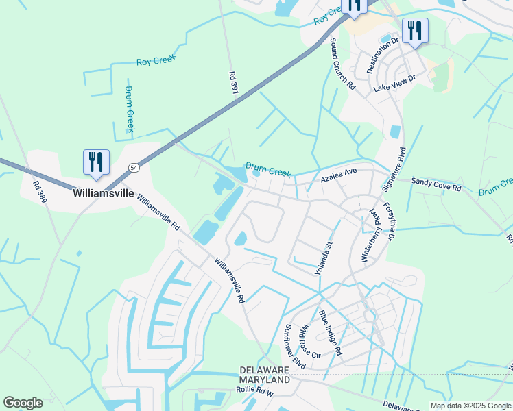 map of restaurants, bars, coffee shops, grocery stores, and more near 30159 Candleberry Drive in Selbyville