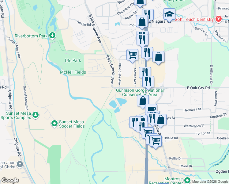 map of restaurants, bars, coffee shops, grocery stores, and more near 1200-1212 East Oak Grove Road in Montrose