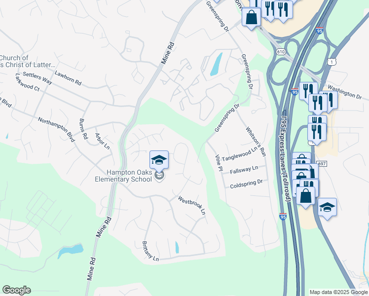 map of restaurants, bars, coffee shops, grocery stores, and more near 21 Bridgeport Circle in Stafford