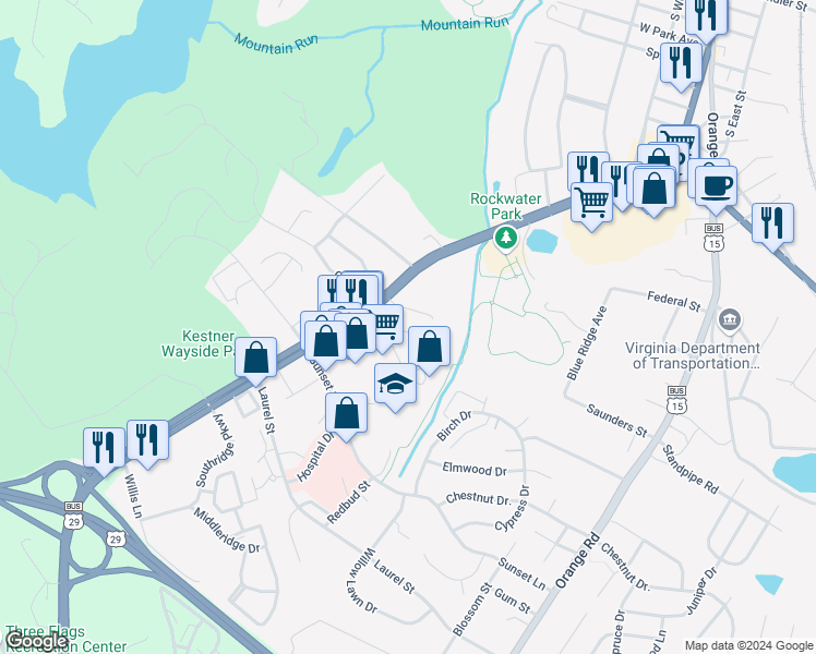 map of restaurants, bars, coffee shops, grocery stores, and more near 388 Lafayette Drive in Culpeper