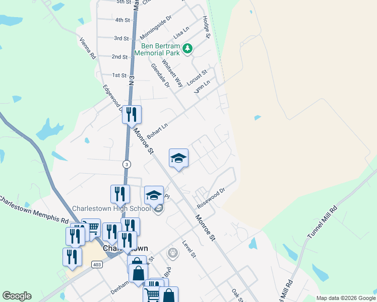 map of restaurants, bars, coffee shops, grocery stores, and more near 311 Fulkerson Drive in Charlestown