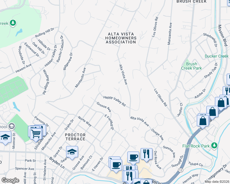 map of restaurants, bars, coffee shops, grocery stores, and more near 3616 Holly Ridge Drive in Santa Rosa