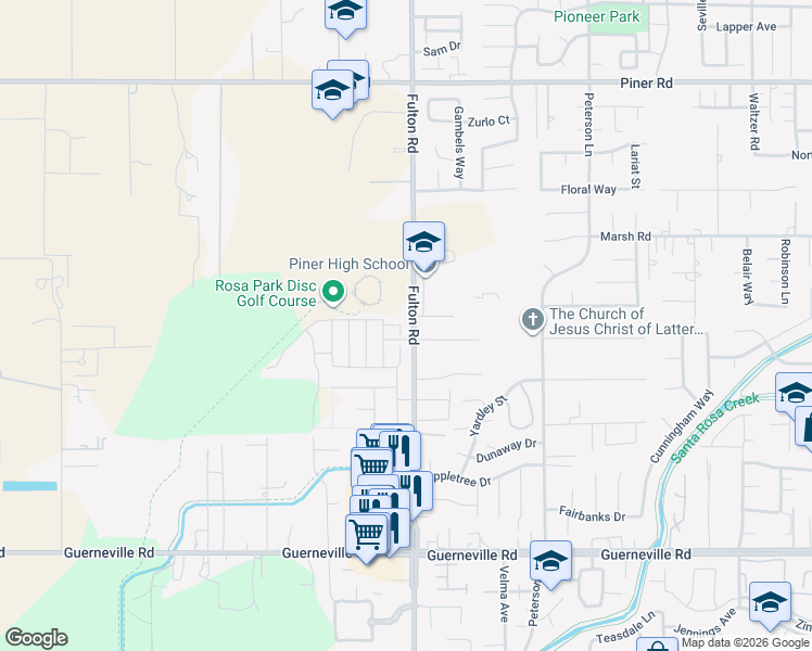 map of restaurants, bars, coffee shops, grocery stores, and more near 1701 Fulton Road in Santa Rosa