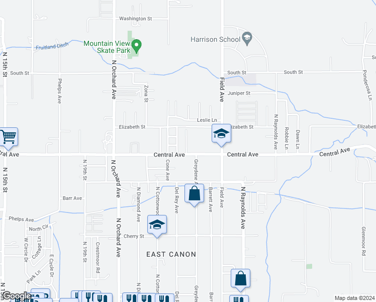 map of restaurants, bars, coffee shops, grocery stores, and more near 2433 Central Avenue in Cañon City
