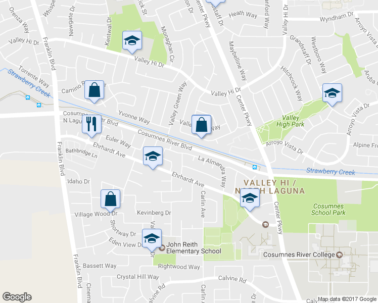 map of restaurants, bars, coffee shops, grocery stores, and more near 8157 La Almendra Way in Sacramento