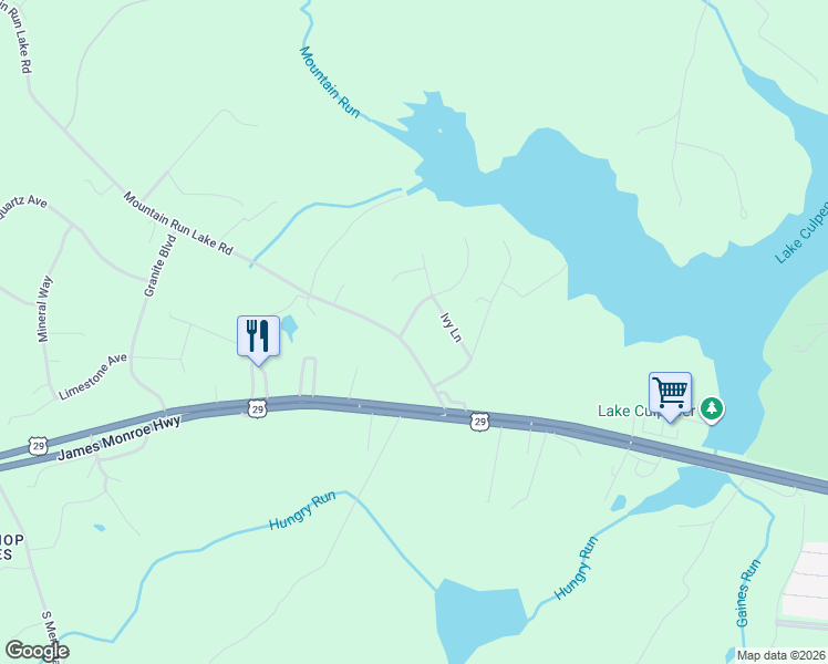 map of restaurants, bars, coffee shops, grocery stores, and more near 17447 Pelham View Drive in Culpeper