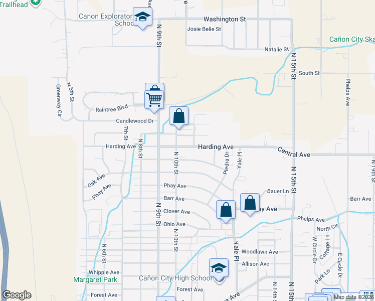map of restaurants, bars, coffee shops, grocery stores, and more near 1003 Harding Avenue in Cañon City