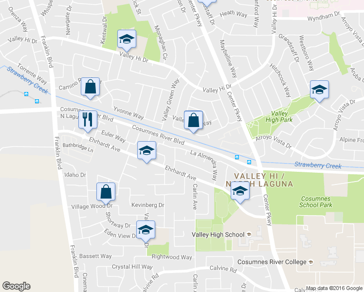map of restaurants, bars, coffee shops, grocery stores, and more near 8157 La Almendra Way in Sacramento