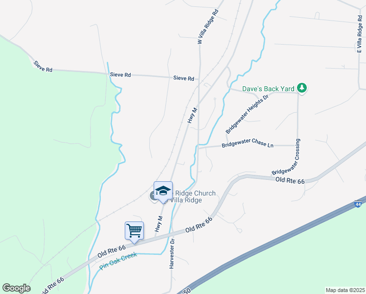 map of restaurants, bars, coffee shops, grocery stores, and more near 134 Highway M in Villa Ridge