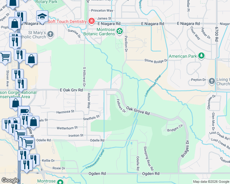 map of restaurants, bars, coffee shops, grocery stores, and more near 2201-2365 Oak Grove Rd in Montrose