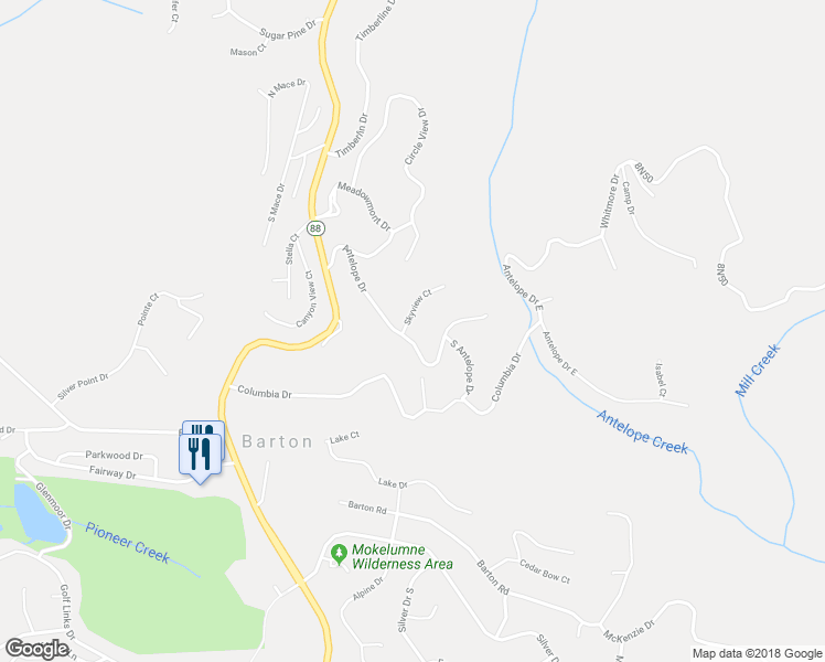 map of restaurants, bars, coffee shops, grocery stores, and more near 27015 Antelope Drive in Pioneer