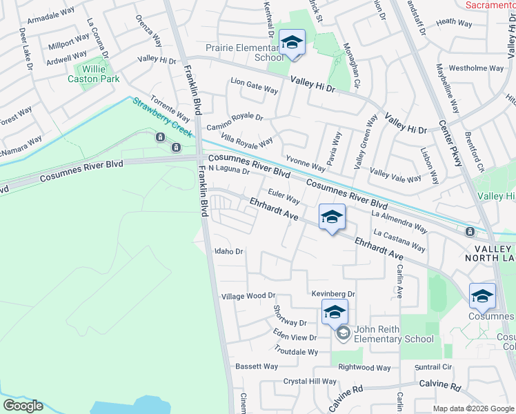 map of restaurants, bars, coffee shops, grocery stores, and more near 5160 Ehrhardt Avenue in Sacramento