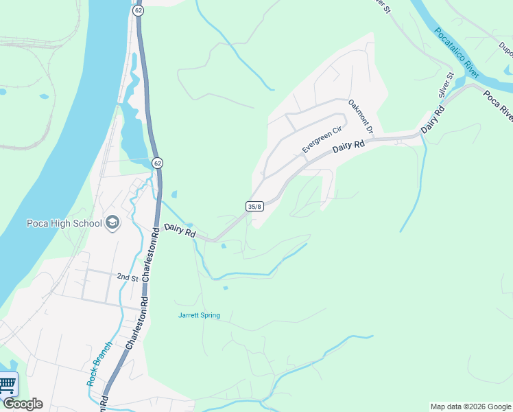 map of restaurants, bars, coffee shops, grocery stores, and more near County Route 35/8 in Poca