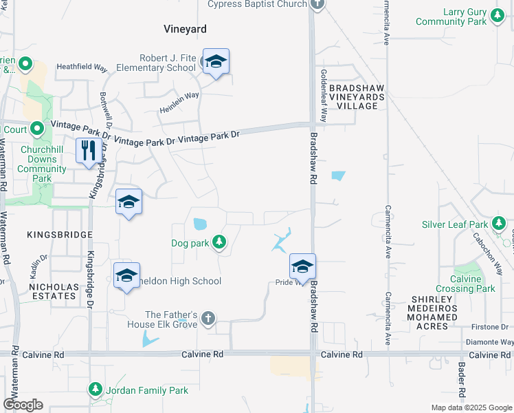 map of restaurants, bars, coffee shops, grocery stores, and more near Appaloosa Way in Sacramento