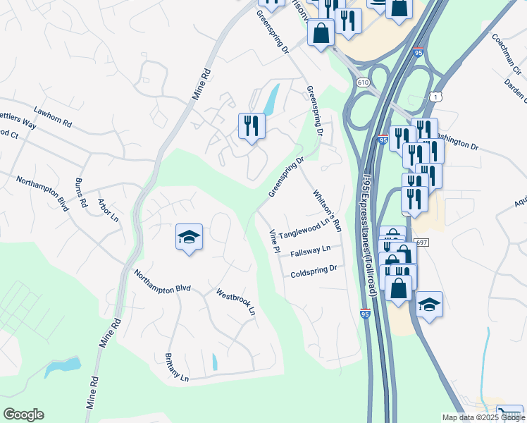 map of restaurants, bars, coffee shops, grocery stores, and more near 200 Vine Place in Stafford