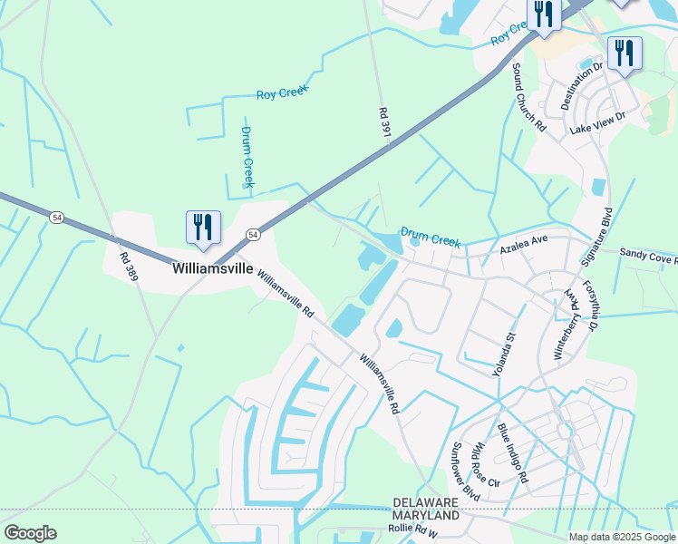 map of restaurants, bars, coffee shops, grocery stores, and more near 34412 Brinker Mansion Road in Selbyville