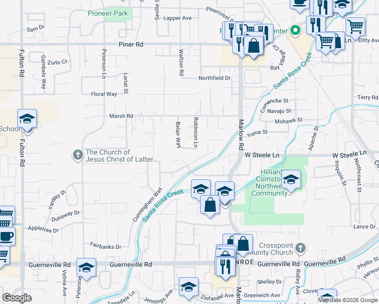 map of restaurants, bars, coffee shops, grocery stores, and more near 1910 Belair Way in Santa Rosa