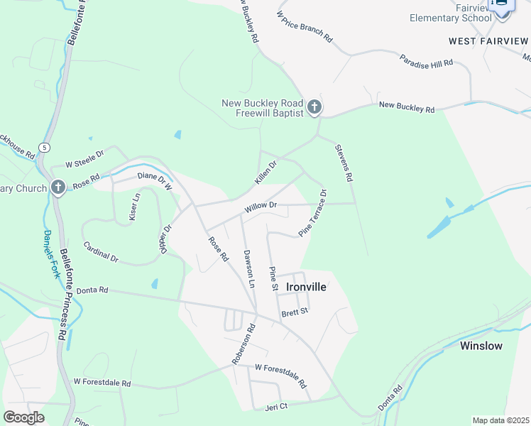 map of restaurants, bars, coffee shops, grocery stores, and more near Comfort Lane in Ironville