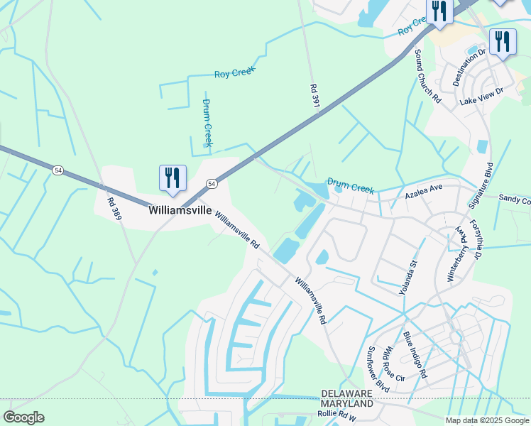 map of restaurants, bars, coffee shops, grocery stores, and more near 12631 Knolls Lane in Selbyville