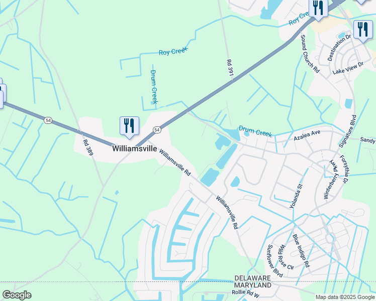 map of restaurants, bars, coffee shops, grocery stores, and more near 12636 Knolls Lane in Selbyville
