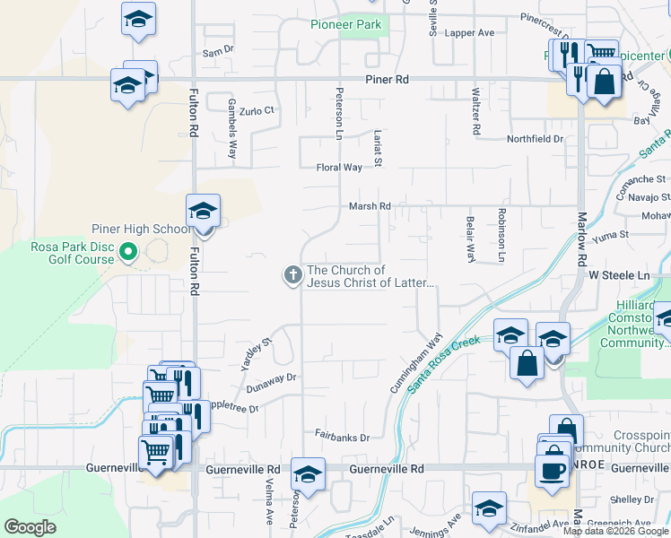 map of restaurants, bars, coffee shops, grocery stores, and more near 2328 Sundance Street in Santa Rosa