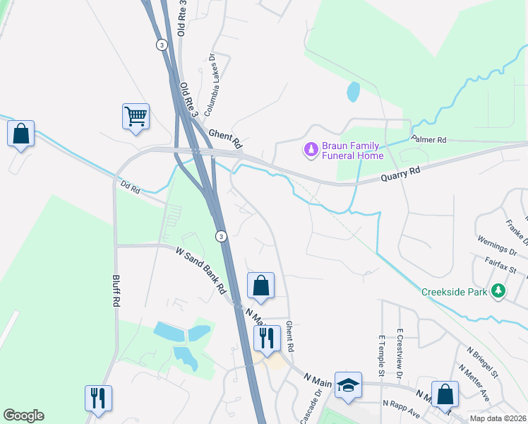 map of restaurants, bars, coffee shops, grocery stores, and more near 1724 Ghent Road in Columbia