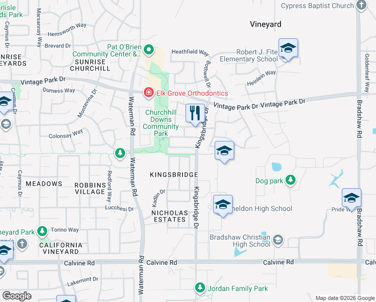 map of restaurants, bars, coffee shops, grocery stores, and more near 9362 Boscastle Way in Sacramento
