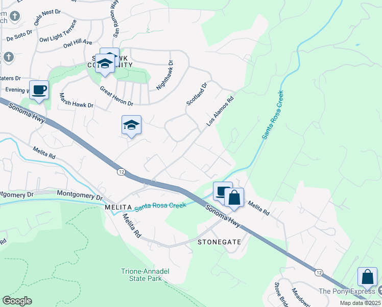 map of restaurants, bars, coffee shops, grocery stores, and more near 535 Los Alamos Road in Santa Rosa