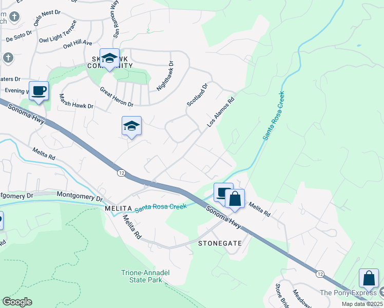 map of restaurants, bars, coffee shops, grocery stores, and more near 535 Los Alamos Road in Santa Rosa