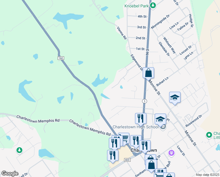 map of restaurants, bars, coffee shops, grocery stores, and more near 342 Maple Drive in Charlestown