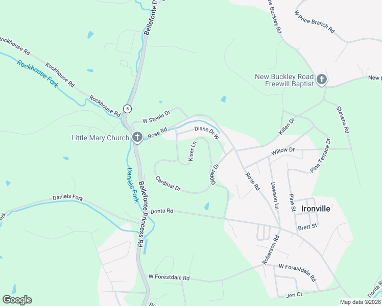 map of restaurants, bars, coffee shops, grocery stores, and more near Kiser Lane in Ironville