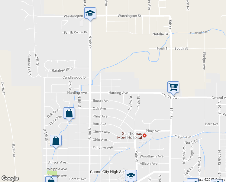 map of restaurants, bars, coffee shops, grocery stores, and more near 1101 Harding Avenue in Cañon City