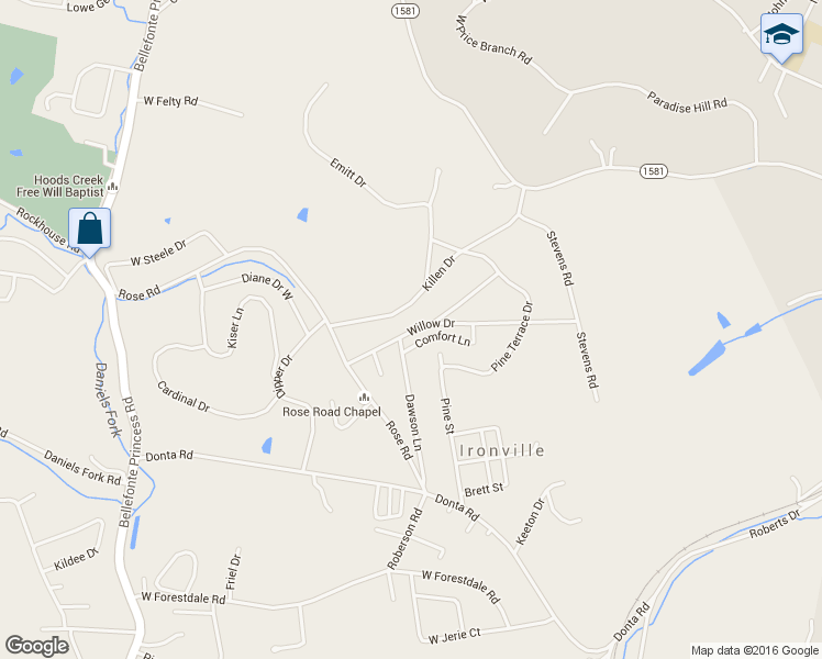 map of restaurants, bars, coffee shops, grocery stores, and more near 4035 Willow Drive in Ashland