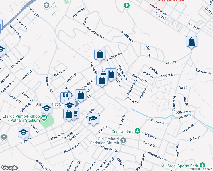 map of restaurants, bars, coffee shops, grocery stores, and more near 2904 Holt Street in Ashland