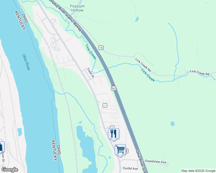 map of restaurants, bars, coffee shops, grocery stores, and more near 91 Township Road 1404 in South Point