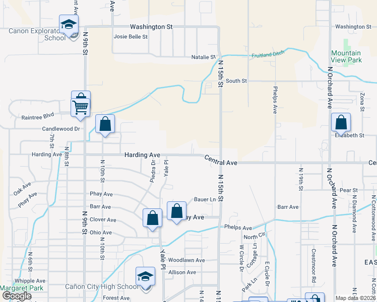 map of restaurants, bars, coffee shops, grocery stores, and more near 1377 Harding Avenue in Cañon City