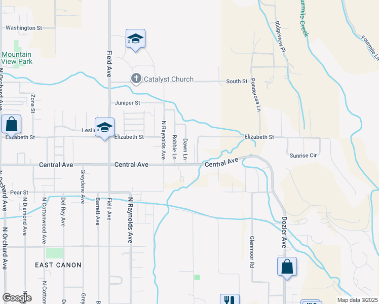 map of restaurants, bars, coffee shops, grocery stores, and more near 805 Dawn Lane in Cañon City