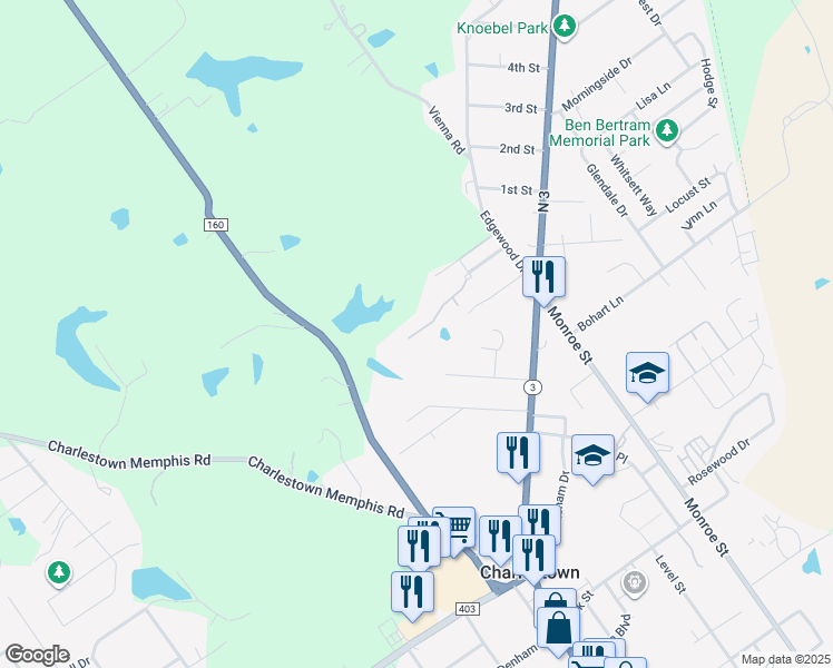map of restaurants, bars, coffee shops, grocery stores, and more near 342 Maple Drive in Charlestown