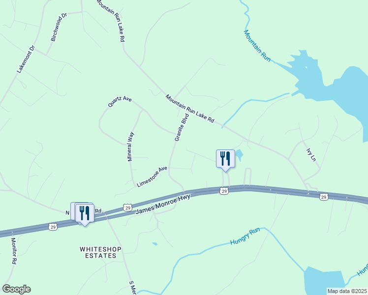 map of restaurants, bars, coffee shops, grocery stores, and more near 10351 Greenstone Lane in Raccoon Ford